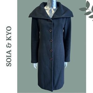 Soia & Kyo Black Wool Blend Slim Dress Coat Oversized Collar lined Size
Medium